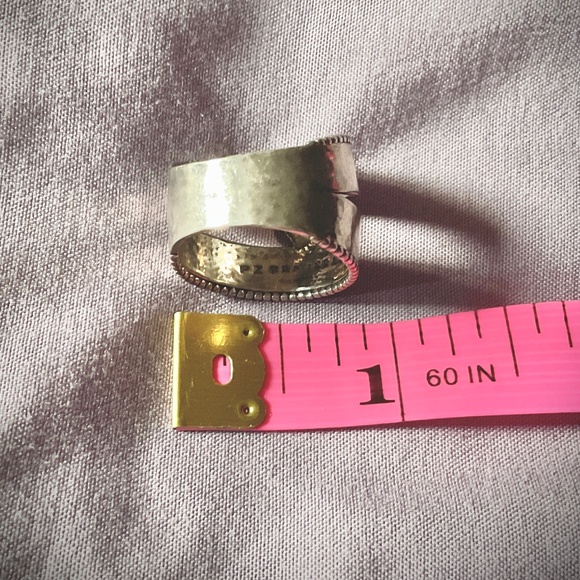 New Handcrafted Sterling Silver Ring Double Cigar Band Gold Center Heart Size 7 - Picture 10 of 11